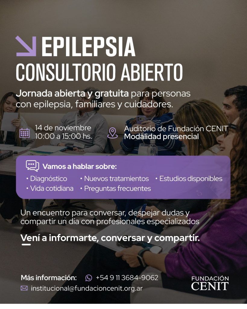 Flyer de la jornada Epilepsia: Consultorio abierto. Sábado 14 de noviembre, 10:00 a 15:00 h, Auditorio de Fundación CENIT